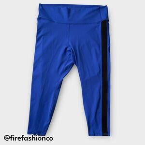 Fabletics PowerHold High-Waisted 7/8 Leggings Blue Black Side Stripe 3X (22-24)